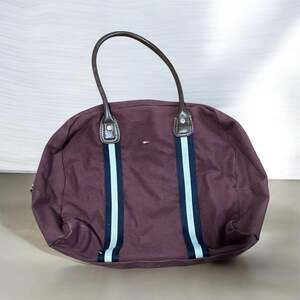 Tommy Hilfiger Maroon Canvas Duffle Gym Beach Travel Tote Bag